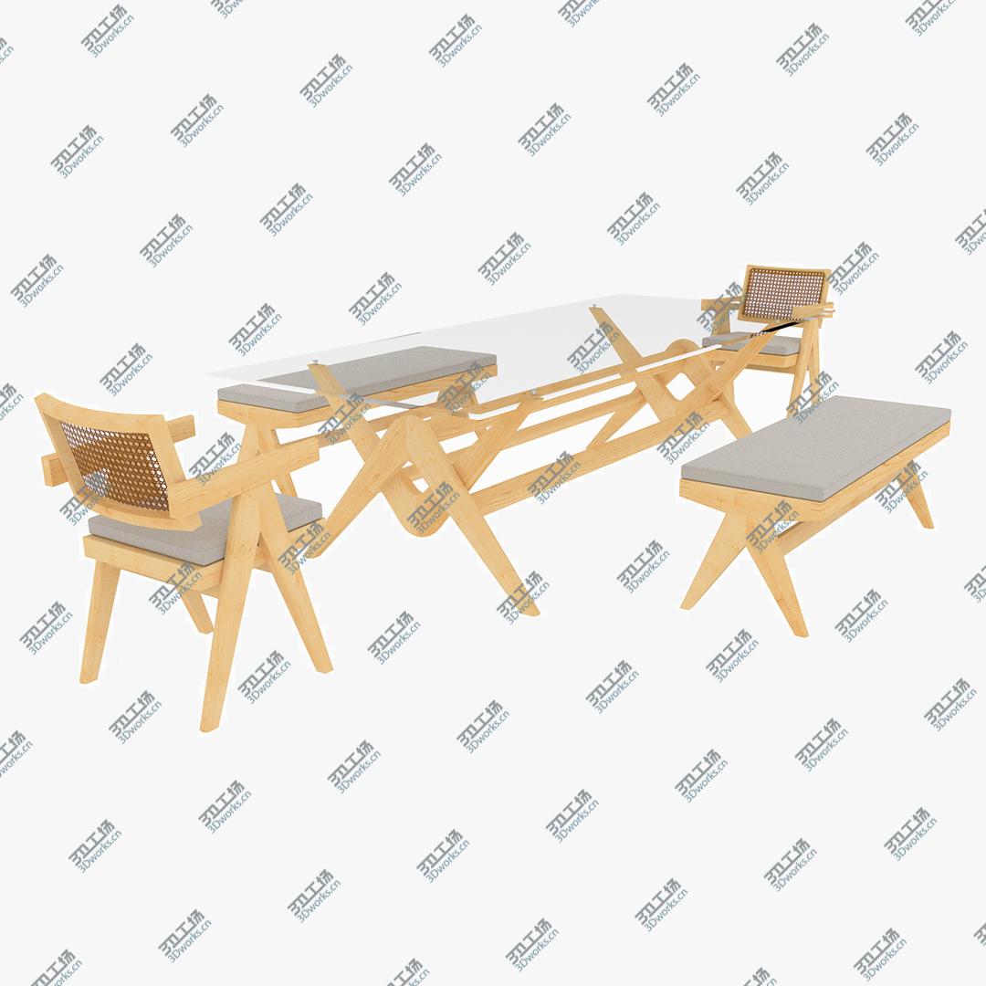images/goods_img/202105073/3D Cassina Jeanneret Capitol Complex Glass Table with Office Chair and Clear Bench Set/1.jpg